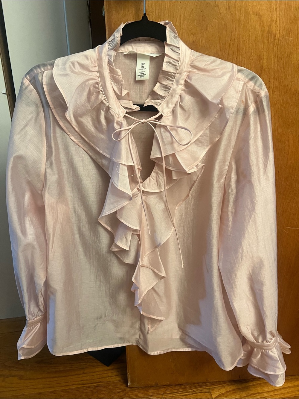 H&M Pale Pink Ruffle Tie-Neck Blouse